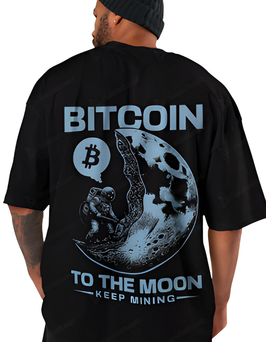 Bitcoin "To The Moon – Keep Mining" Oversized Graphic T-Shirt – Black