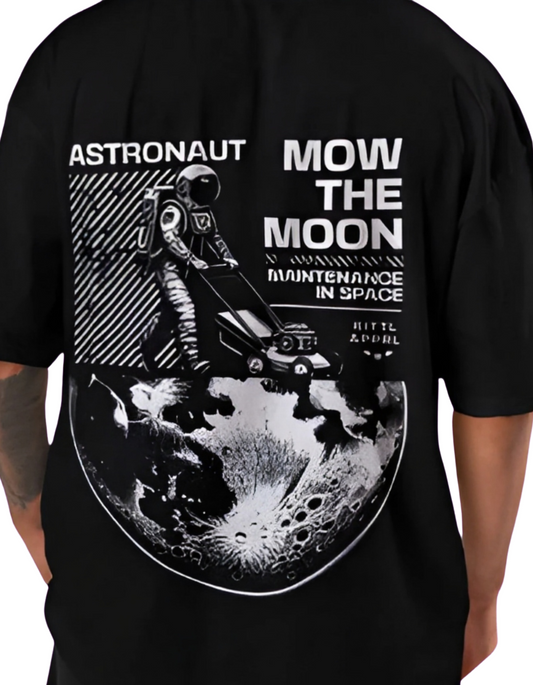 Astronaut "Mow The Moon" Oversized Graphic T-Shirt – Black