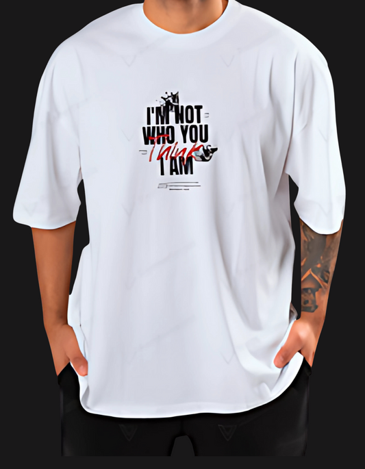 I'm Not Who You Think I Am Oversized Graphic T-Shirt – White
