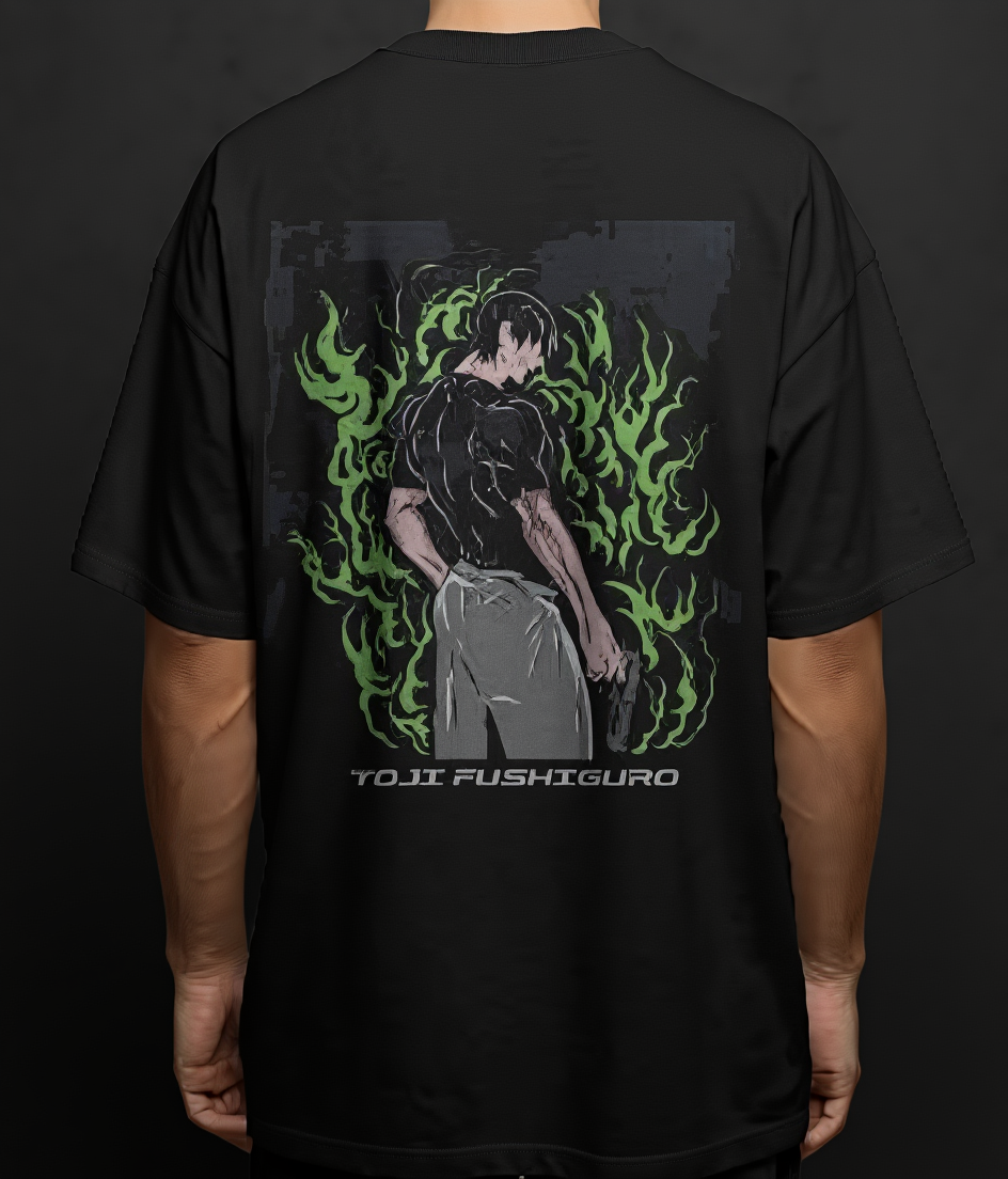 Toji Fushiguro Cursed Flames Oversized Black T-Shirt